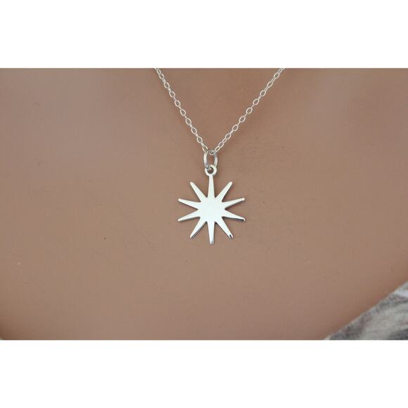 Sterling Silver Sun Charm Necklace, Silver Sun Charm Necklace - Picture 1 of 4
